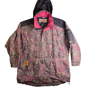 Vintage Obermeyer Ski Jacket Men's Large Black Abstract Anorak Hooded Pullover